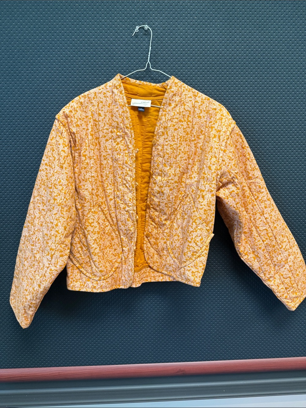 Universal Thread Orange Floral Quilted Cropped Bomber Jacket
